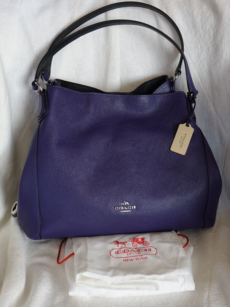 Coach Edie 31 Purple Polished Pebbled Leather Shoulder Bag w Coach Edie 31 Purple Polished Pebbled Leather Shoulder Bag w