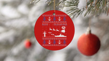 Navy Christmas Ugly Christmas Sweater Circle Ornaments