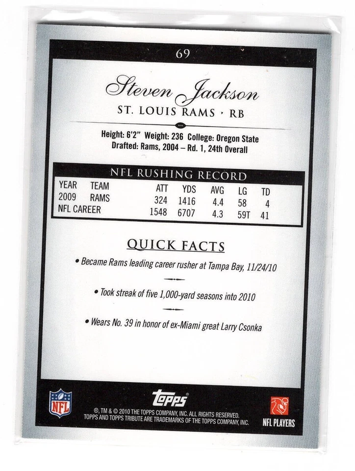 2010 Topps Tribute - Blue Parallel #64/89 - Steven Jackson #69 - Image 2 of 2