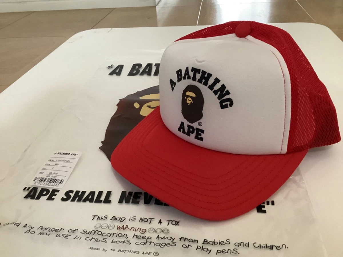 Authentic a bathing ape bape college mesh cap trucker hat red