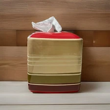 Ceramic Tissue Box Holder Square Striped 6” X 6”  Retro Colors