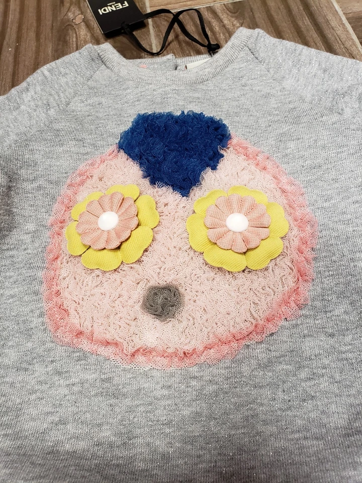 NWT NEW Fendi Baby Girls gray heather sparkle dress chiffon monster 3m - Image 2 of 3