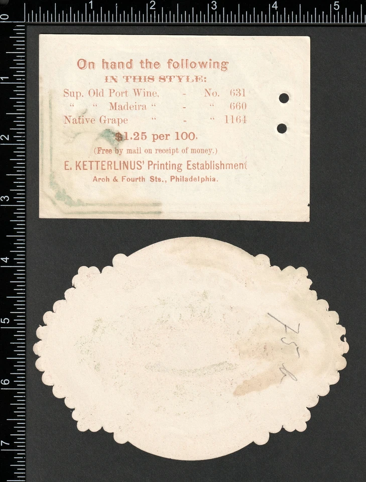 c 1876 Philadelphia Ketterlinus Wine Cognac 2x Label Cards Advertising Ephemera - Image 3 of 4