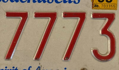 TRIPLE 7 license plate 777 Repeating Number 7 X 7773 MA 1995 | eBay