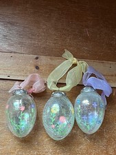 Lot of Heavy Hollow Clear Floral Painted Glass Easter Egg Tree Ornaments - 2.75