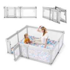 Extra Large Foldable Baby Playpen with Door Mat - Light Grey 71x59