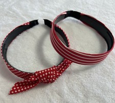 Women's Red Polka Dot Bow  Red Stripped Headband, Set Of 2 Preowned
