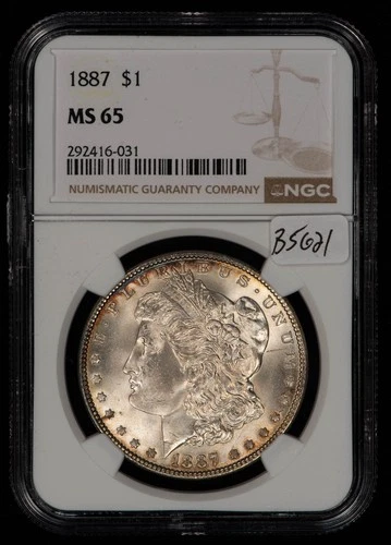 1887 $1 Morgan Silver Dollar - Colorful Rim Toning - NGC MS 65 - SKU-B5621