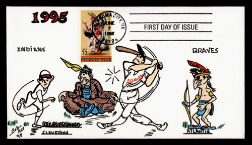 DR WHO 1996 FDC INDIAN DANCE BASEBALL BOB ART HANDPAINTED CACHET M75645
