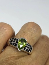 Vintage Handmade Genuine Green Peridot Filigree Setting 925 Sterling Silver Goth