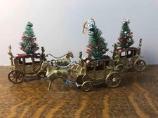 Vintage Gold Plastic Horse Drawn Carriage Stagecoach Christmas Tree Ornament Lot