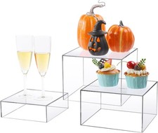 Acrylic Risers Display Stands, 3 Pcs Clear Cube Boxes Display Stand, Buffet R...