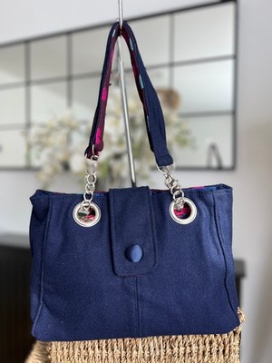 Earth Squared Handtasche Fair Trade Navy Blau Tweed Schultertasche