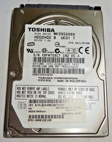 TOSHIBA*** MK2552GSX ***250 GB*** SATA HDD Notebook 2,5'' ZOLL#NFP1376