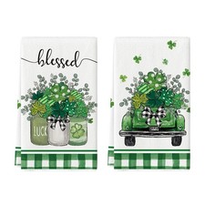 Plaid Vase Car Lucky Shamrock St. Patrick's Day Kitchen Towels Dish Towels,