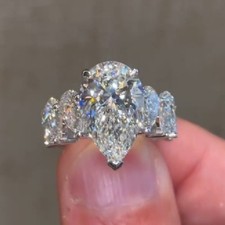 6.08Ctw Pear Cut Moissanite Eternity Style Engagement Ring 14k White Gold Plated