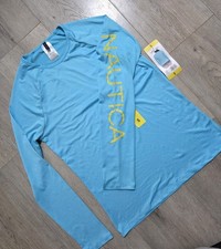 Nautica Spellout NWT Womens Small Blue long-sleeve rash guard swim shirt UPF 30