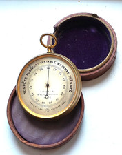 ANTIQUE POCKET BAROMETER NAUDET & CIE FRANCE LARGE SIZE WITH CASE c.1880