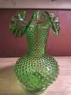 Vintage Fenton 11” Ruffled Hobnail  Springtime Green Big John Vase