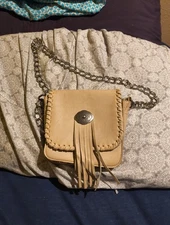 Faux Leather Cream Colored Firing Shoulder Bag With Chain Strap