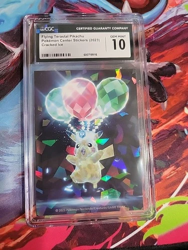 2023 POKEMON CENTER STICKERS CRACKED ICE FLYING TERASTAL PIKACHU CGC 10 GEM MINT