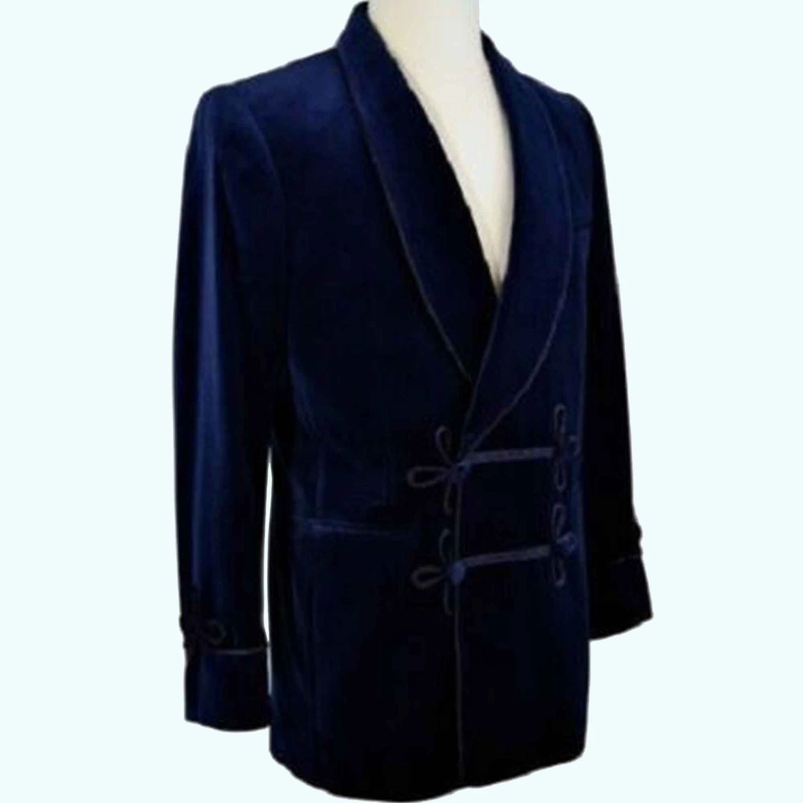Men's Blue Velvet Smoking Jacket Elegant Party Wear Evening Dinner Blazer