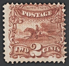 US Sc# 113 *MINT NO GUM { 2c BROWN HORSE & RIDER } NICE 1869 PICTORIAL CV$ 190