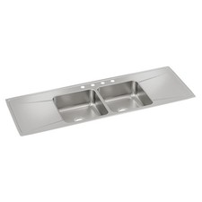 Elkay ILR6622DD4 Lustertone SS 66" Equal Double Bowl Drop-in Sink w/ Drainboard