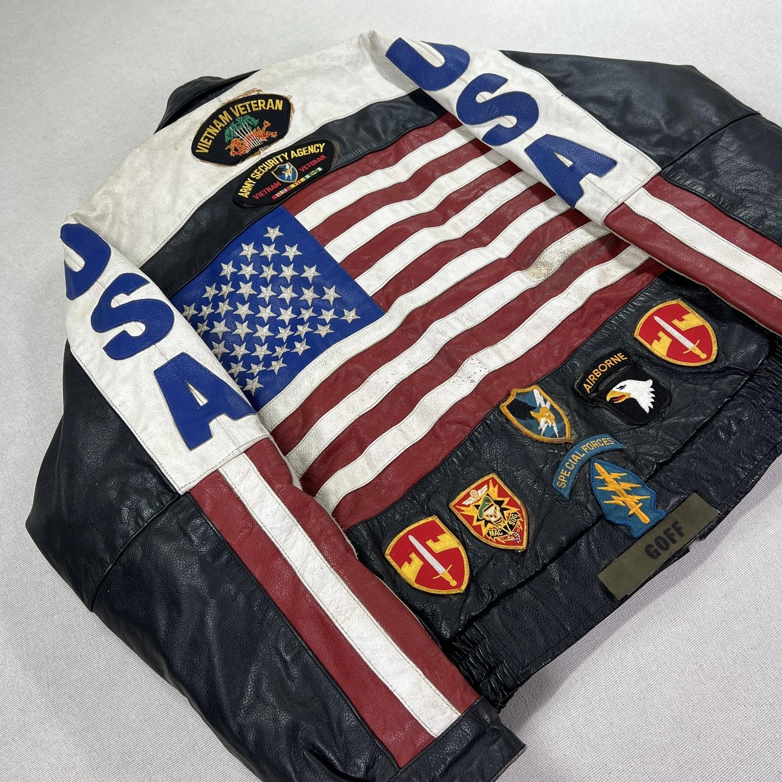 VTG Vietnam Veteran Leather Jacket Mens 4XL USA Flag MACV-SOG Patch American Top image 15