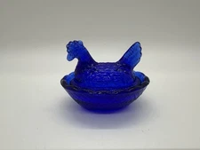 Miniature Cobalt Blue Hen On Nest Salt Cellar Dip
