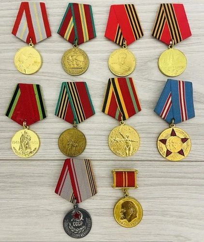 USSR Soviet Military Medals Set of 10 Medals With Ribbons WW2 Veteran