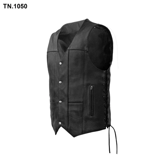 Black Leather Vest Motorcycle Biker Side Lace Up Concealed Carry Pocket Club image 2
