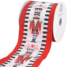 Christmas Nutcracker Dash Velvet Edge Wired Ribbon, Red, 4-inch, 10-yard