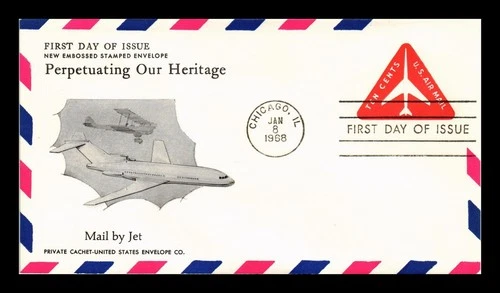 US COVER JET AIR MAIL 10C EMBOSSED STAMPED ENVELOPE FIRST DAY ISSUE