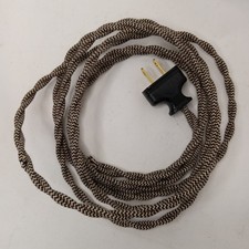 8' Twisted Black/White Vintage Style Cloth Lamp Cord 18/2 Wire Black Flat Plug