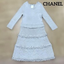 CHANEL Dress Size 38 M Gray Beige Rayon Blend Elegant Knit