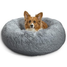 Best Friends by Sheri Calming Donut Dog  Cat Bed, Shag Faux Fur, Gray, 30x30in