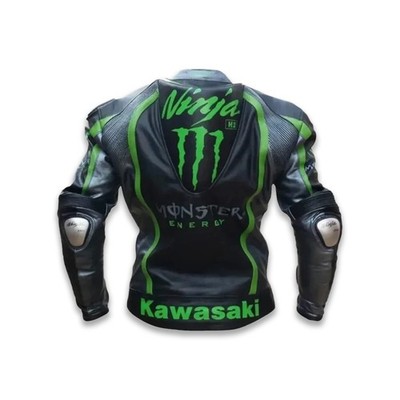 Ninja Kawasaki H2 Motorbike Genuine Leather Jacket, Monster x Ninja Jacket