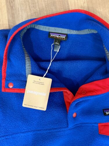 Patagonia Men's Synchilla Snap-T Fleece Pullover Sweater Blue/Red Size L NWT - Picture 4 of 5
