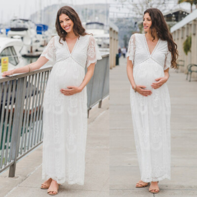 Black Lace Overlay Maternity Maxi Dress