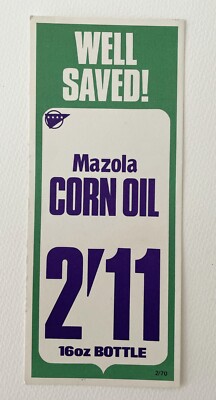 Vintage 70er Jahre Laden Werbung Preisschild - MAZOLA MAISÖL