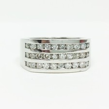 Men's Diamond Channel 3 Row Wedding Band Ring 14K White Gold 0.90ct Size 10