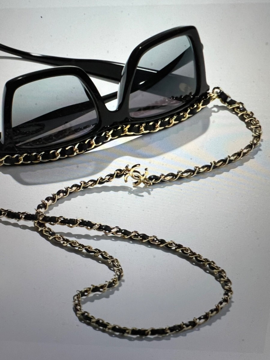 CHANEL CLASSIC 2024 NEW TAGS BLACK SUNGLASSES GOLD LONG CHAIN GOLD
