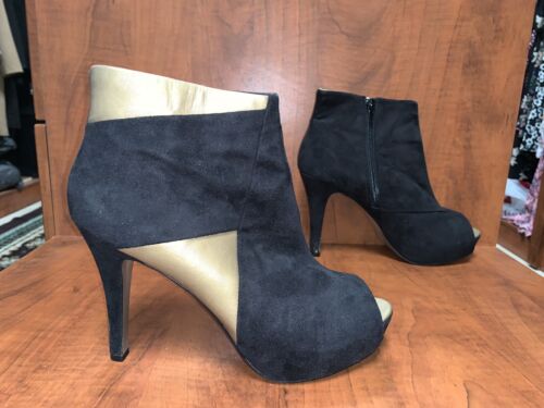 Shoedazzle Booties Open Toe Gold And Black Ankle … - image 1