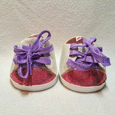 Build-A-Bear Sneakers Tennis Shoes Silver Pink Purple Glitter Shiny BAB Girls