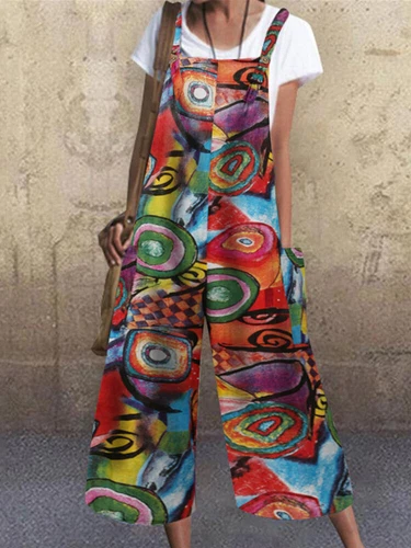 Damen Print Jumpsuit Weite Bein Latzhose Trägerhose Lose Freizeit Sommer*Overall - Bild 5 von 34