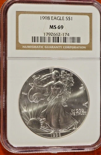 1998 MS69 SILVER EAGLE CLASSIC BROWN LABEL NGC *