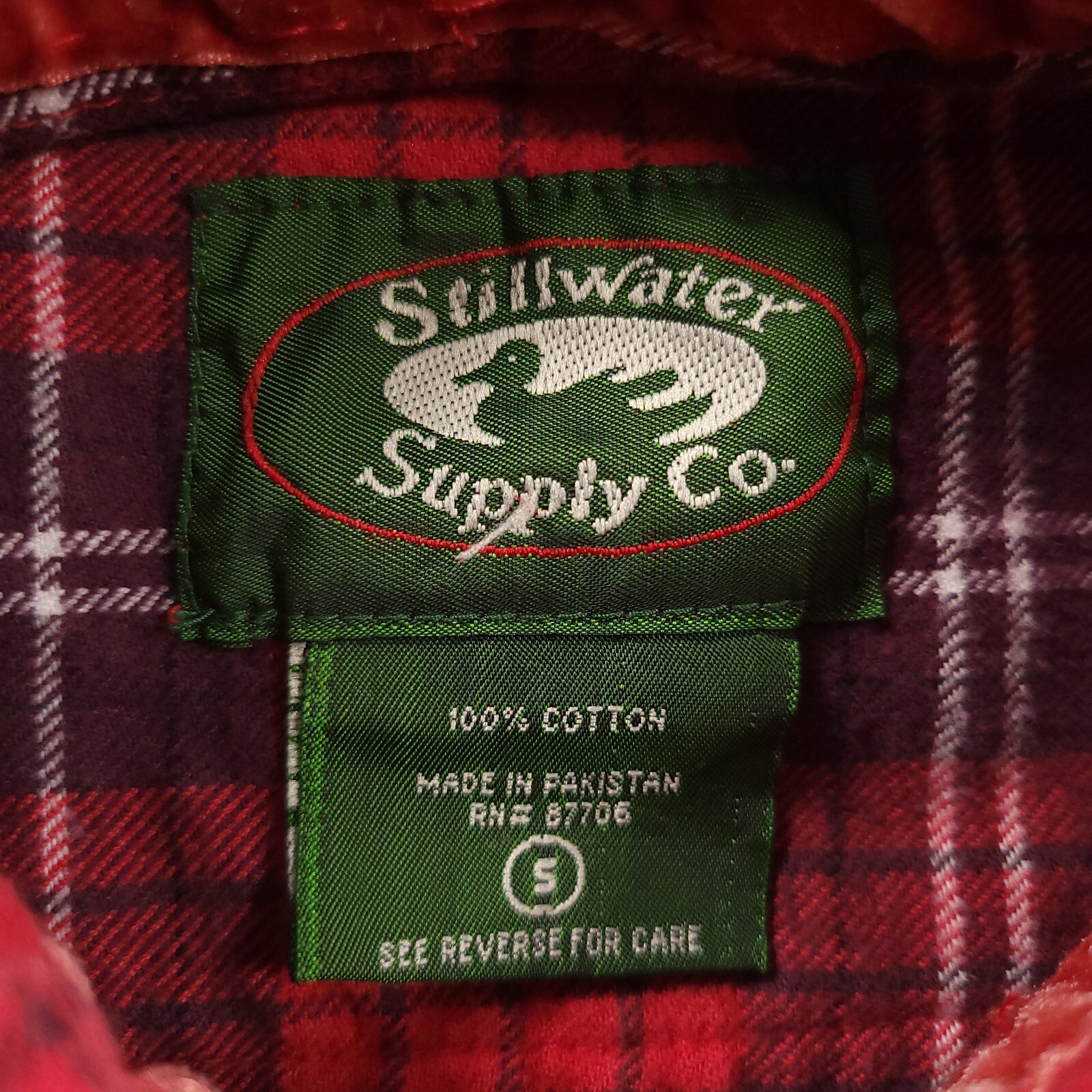 Stillwater Supply Co Flannel Button Up Shirt Red Plaid Men's Small Roll Tab 