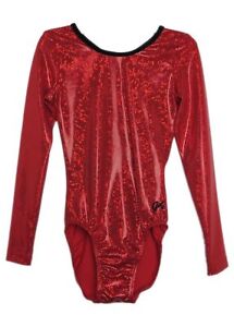 NWT GK Elite Gymnastics Long Sleeve Leotard Red Sparkles Adult Extra ...