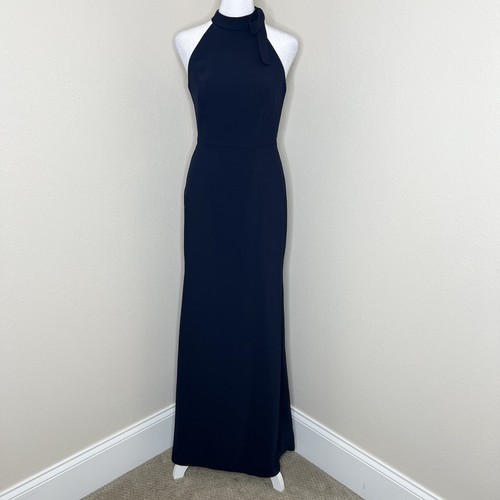 After Six Midnight Blue Crepe Tie Neck Halter Trumpet Gown Bridesmaid Dress NWT